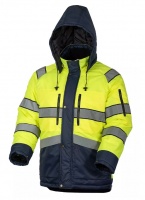 Куртка сигнальная зимняя мужская дорожного рабочего желто-синяя на стеганой подкладке