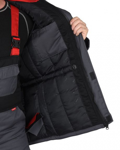 Костюм "Фаворит-Мега" : зимний куртка дл., п/комбинезон темно-серый с черным и красн. и СОП